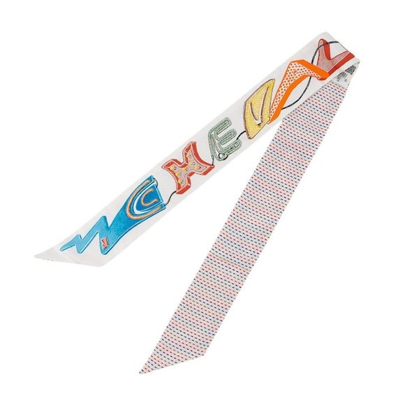 HERMES Twilly Chevaloscope Pointier Silk100% White/Rose/Vert - Picture 2 of 9